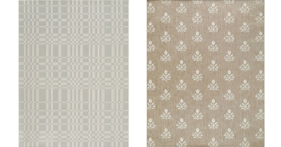 2 patio area rugs in gray and beige