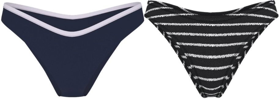 navy blue and black and white striped bikini bottoms