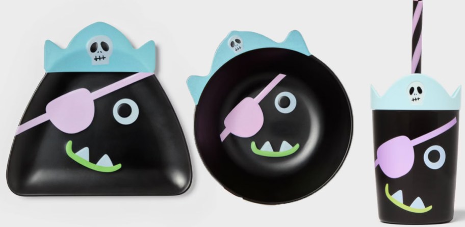 pirate plate, bowl, and tumbler