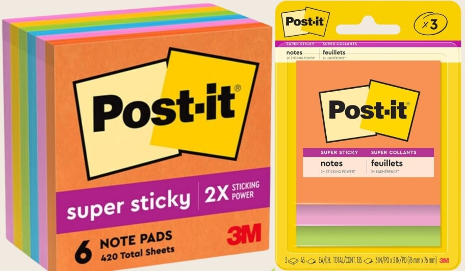 post it notes 3x3" 6 pack and 3x3" 135 count