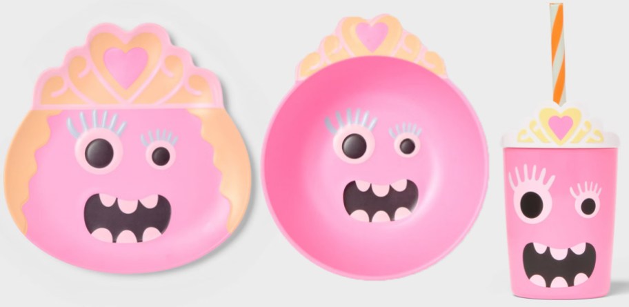 princess plate, bowl, and tumblers