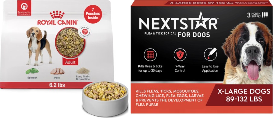 royal canin dog food and nexstar topical flea 