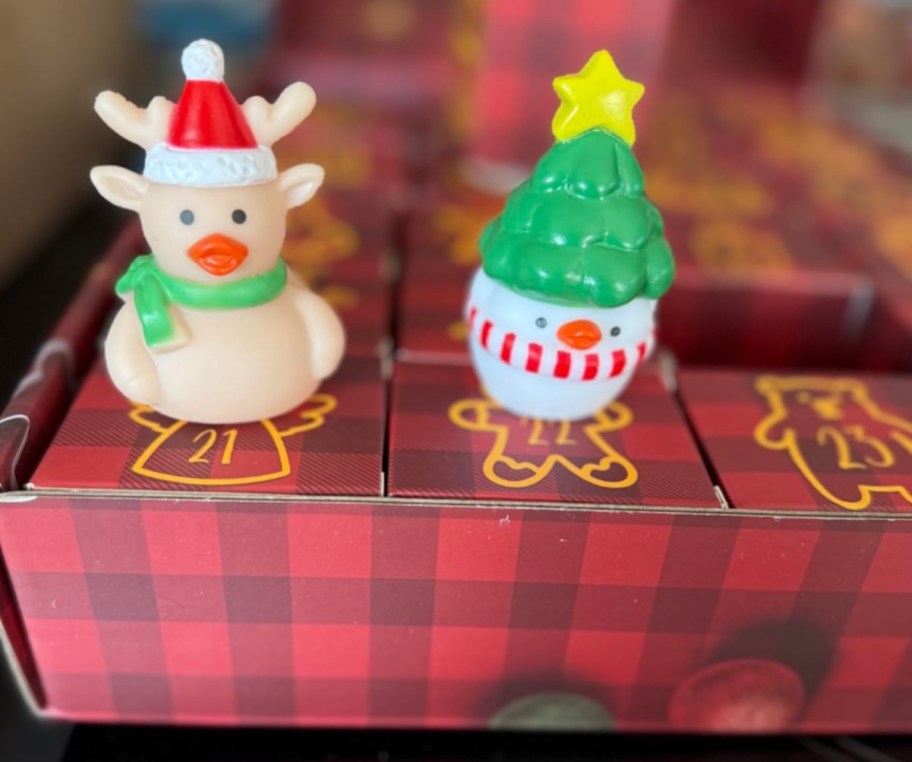 Reindeer and snowman rubber duck on advent calendar