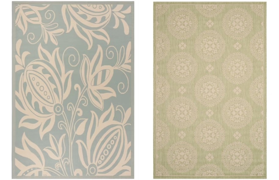 blue floral and tan area rugs