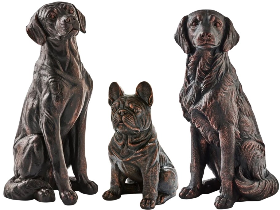 3 metal dog statues