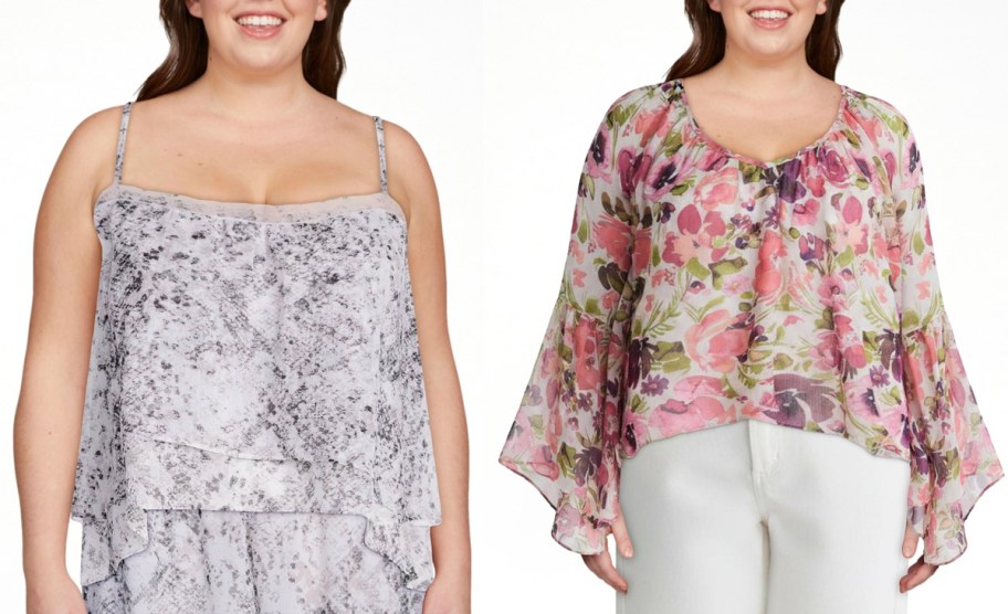 women wearing gray and floral tops 
