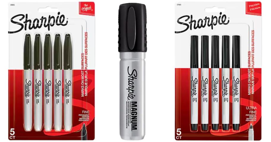 three sets of sharpie markers