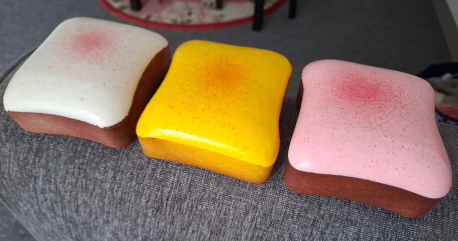 White, yellow and pink, slow rising bread squishies