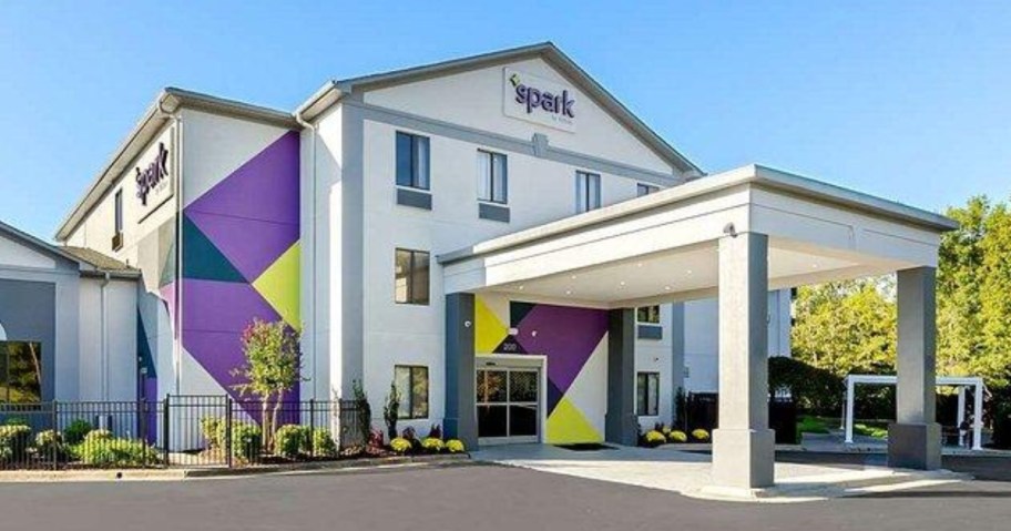 a Spark by Hilton hotel front entrance