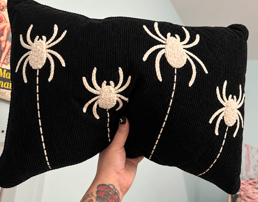 holding spider pillow 