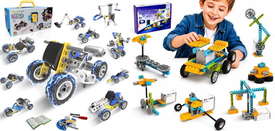 two stem kits with pieces laid out 