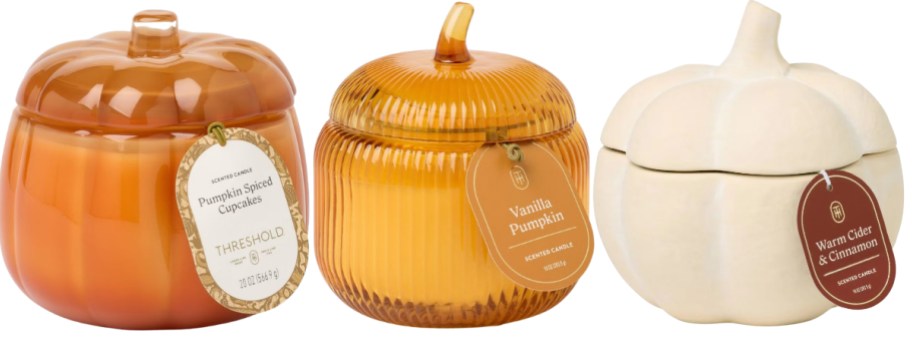 three large scented pumpkin candles