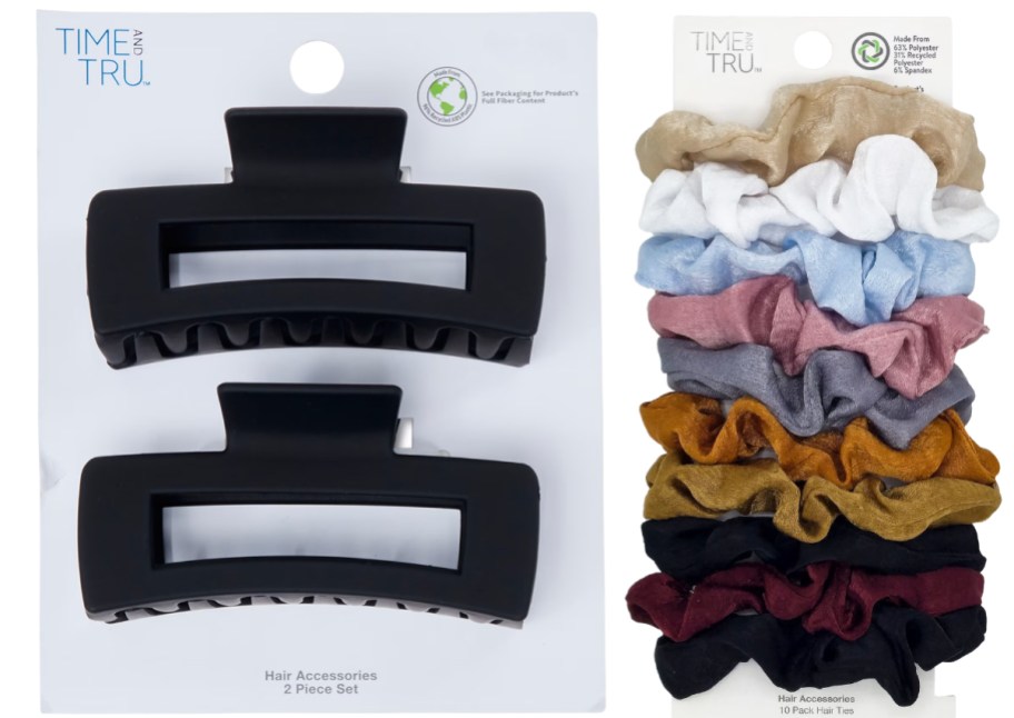a 2 pack of large clw clips and a 10 pack of washed silk scrunchies