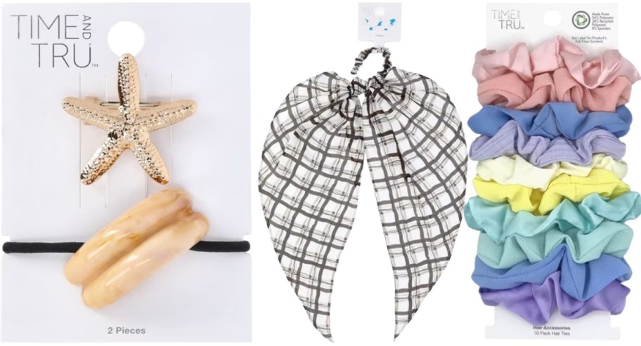 hair cuff and barette set, pony scarf and scrunchie sets