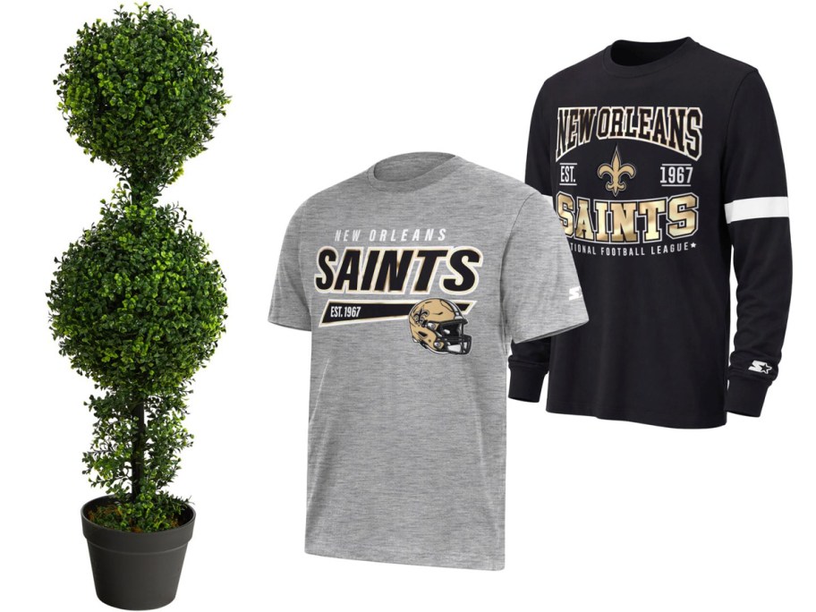 topiary and gray and black saints tees 