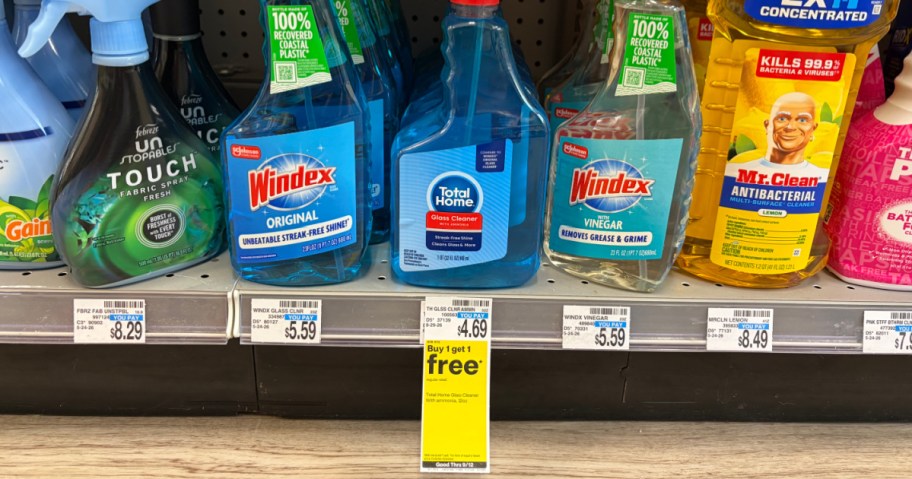 cleaning products on a store shelf