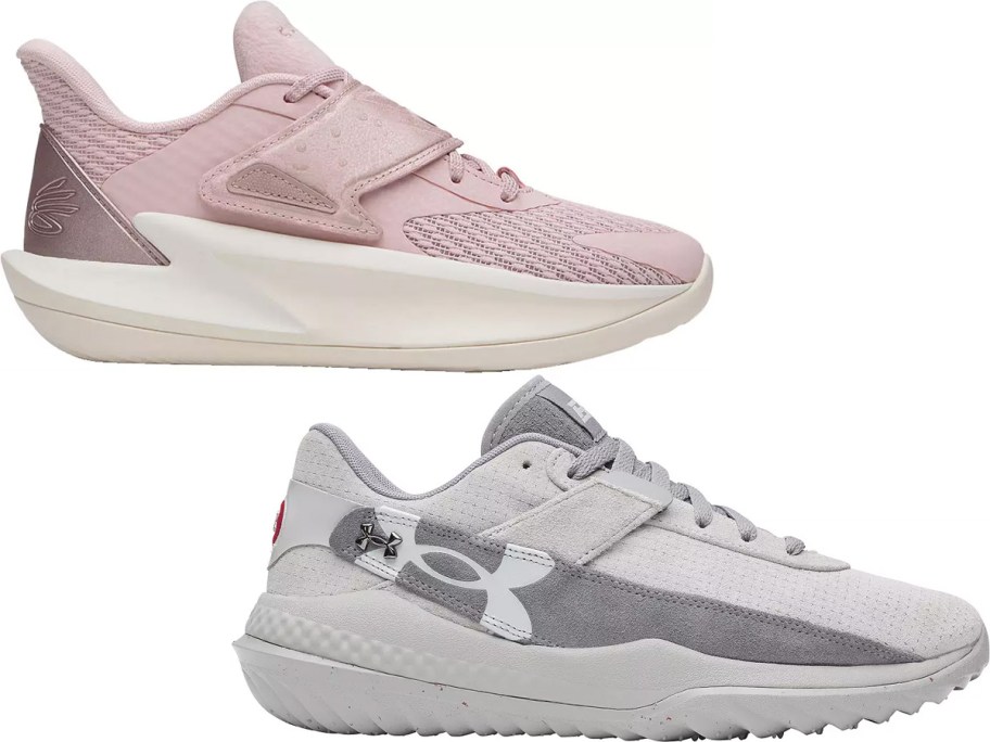 pink and gray under armour shoes 