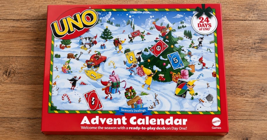 an UNO advent calendar box on a table