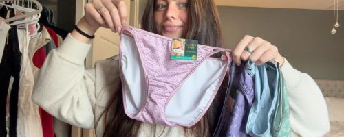 saylor holding vanity fair underwear