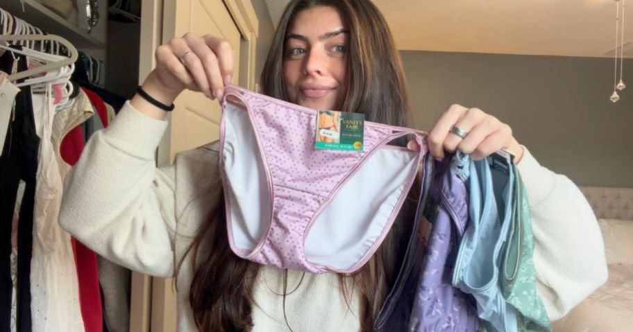 saylor holding vanity fair underwear