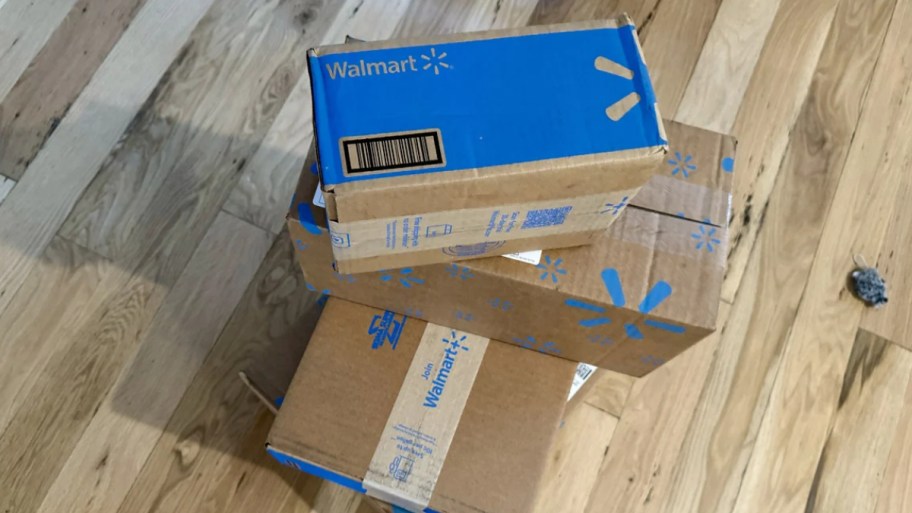 a stack of walmart boxes