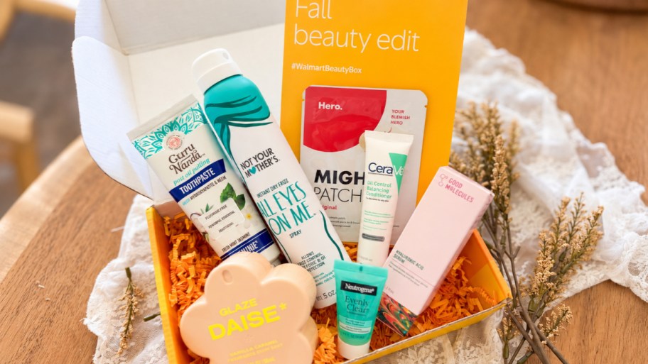 walmart beauty box with items on the counter