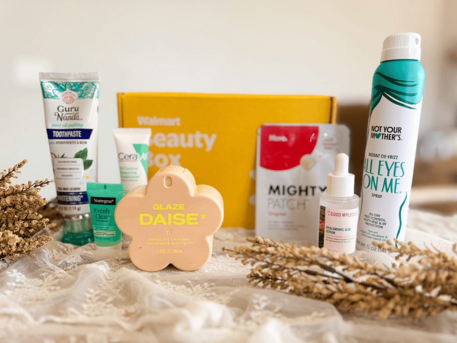 walmart beauty box with items on the counter