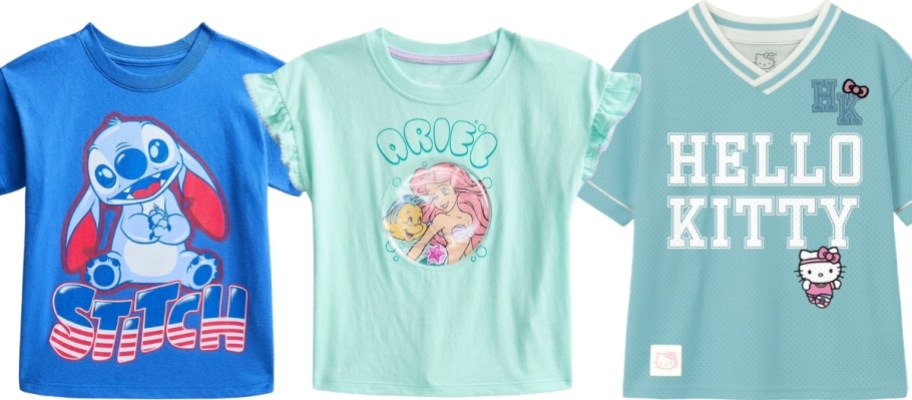 three kids chacter graphic tees