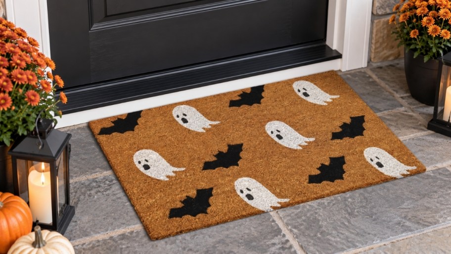 coir doormat with ghost and bat design