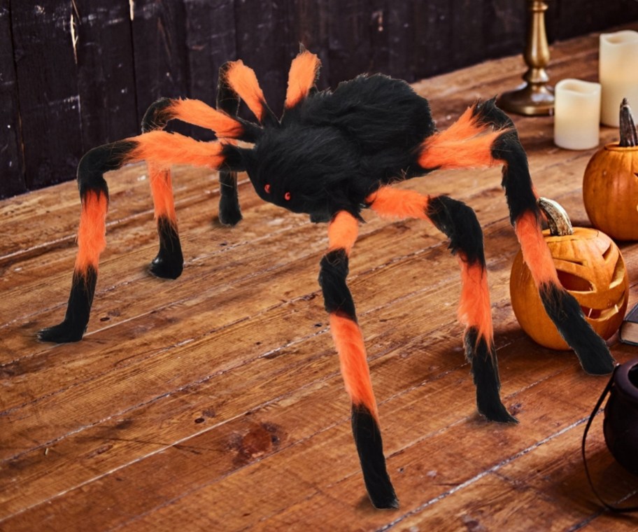 large orange and black spider decor