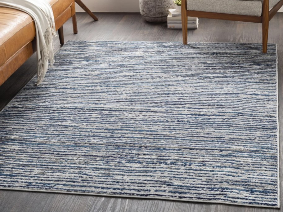 striped blue rug in living room
