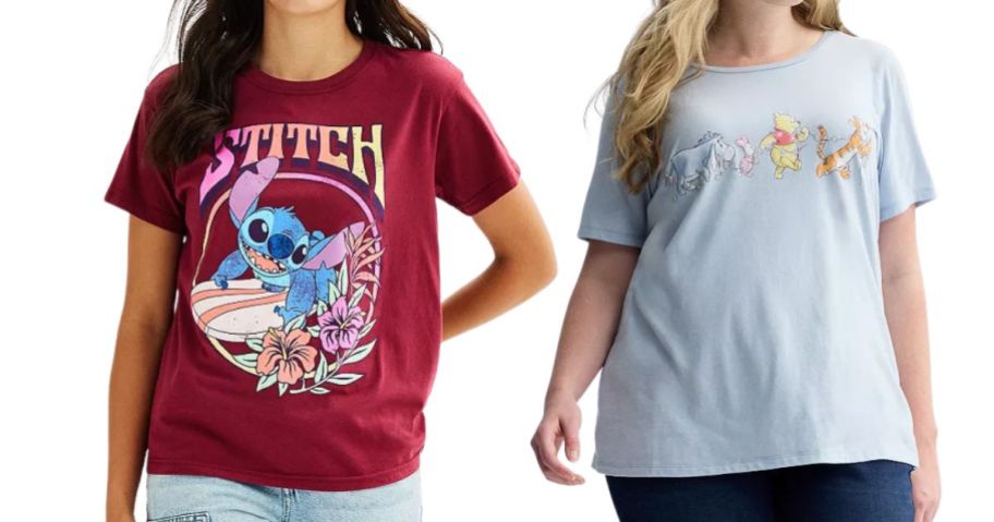 womens graphic stitch and winnie the pooh tees