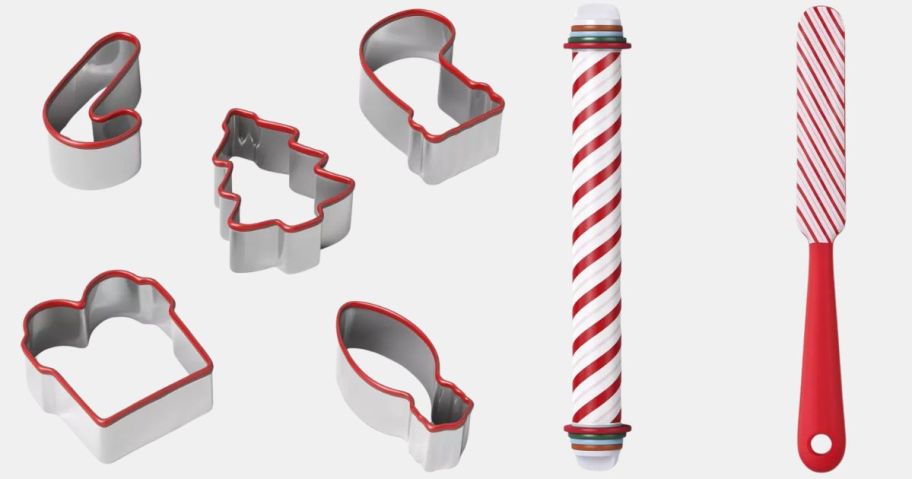 wondershop cookie cutters, rolling pin, and frosting spreader