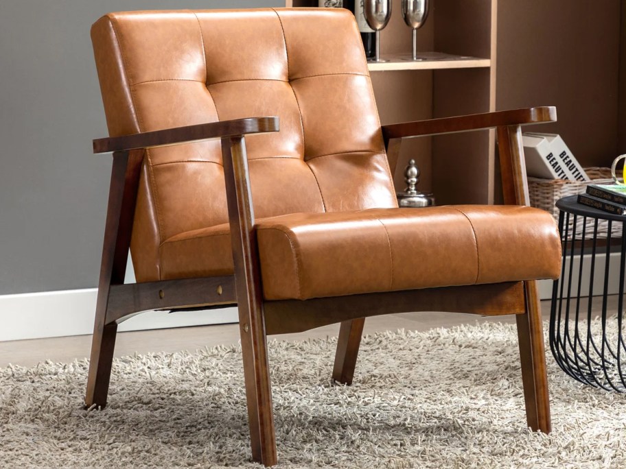 17 Stories Havva 21.65 Wide Tufted Artificial Leather Mid-Century Modern Armchair