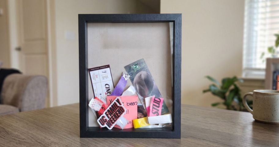 8x10" Shadow Box Frame on table filled with mementos