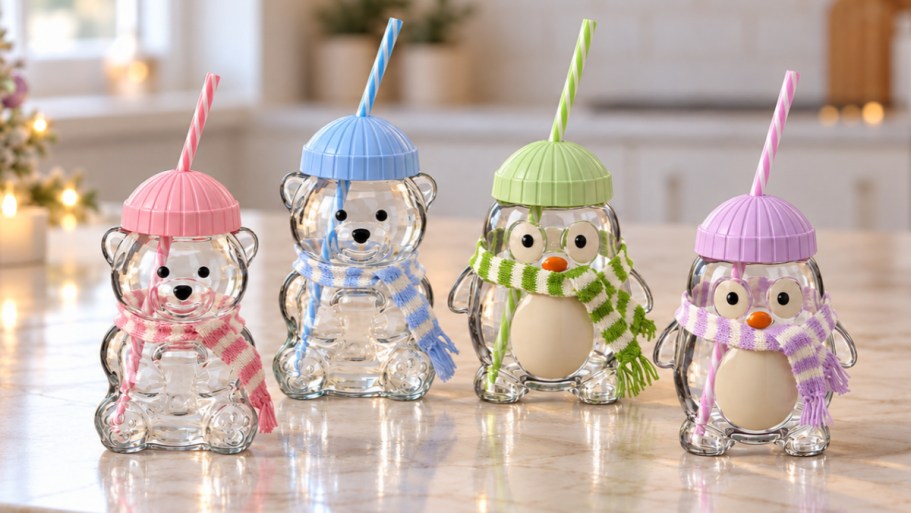 ALDI’s $4.99 Bear & Penguin Glass Sippers Arrive 10/21 (Those Tiny Scarves!)