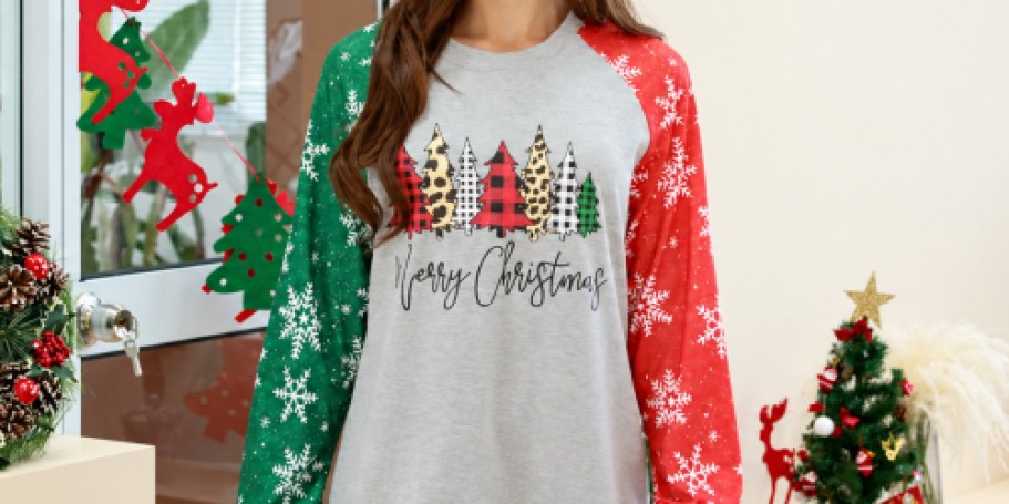 Women’s Long-Sleeve Christmas Shirts from $11.99 on Amazon (Lots of Fun Options)