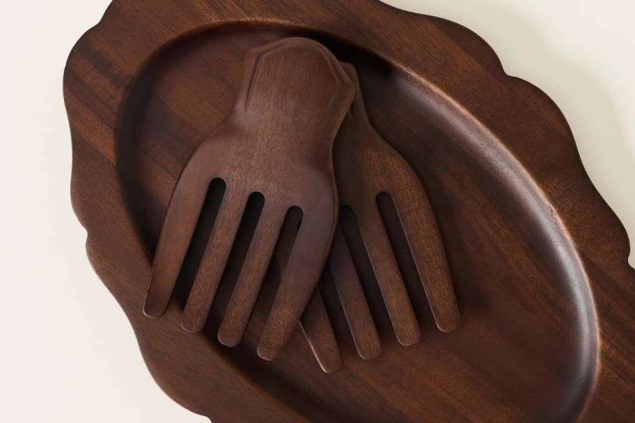 wood cheese board and salad hands