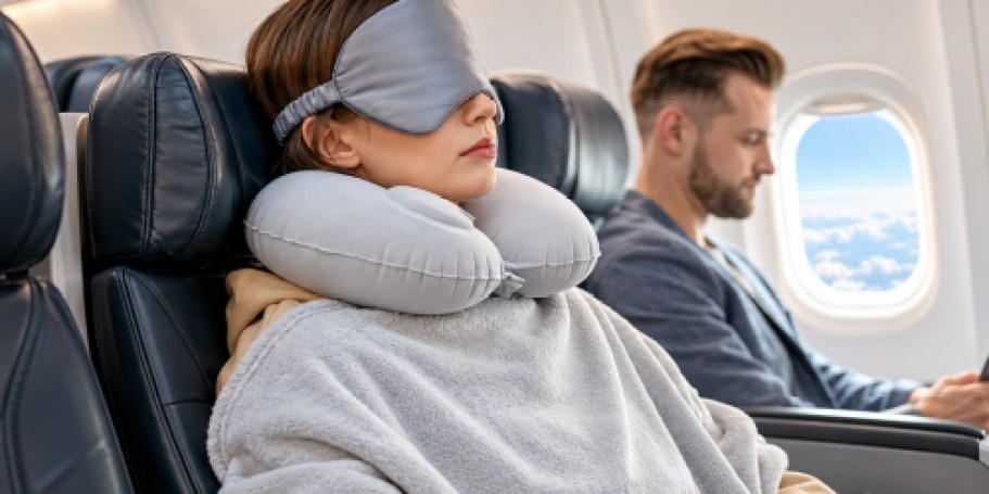Travel Blanket Set Just $9.99 on Amazon (Reg. $24) | Includes Eye Mask & Neck Pillow