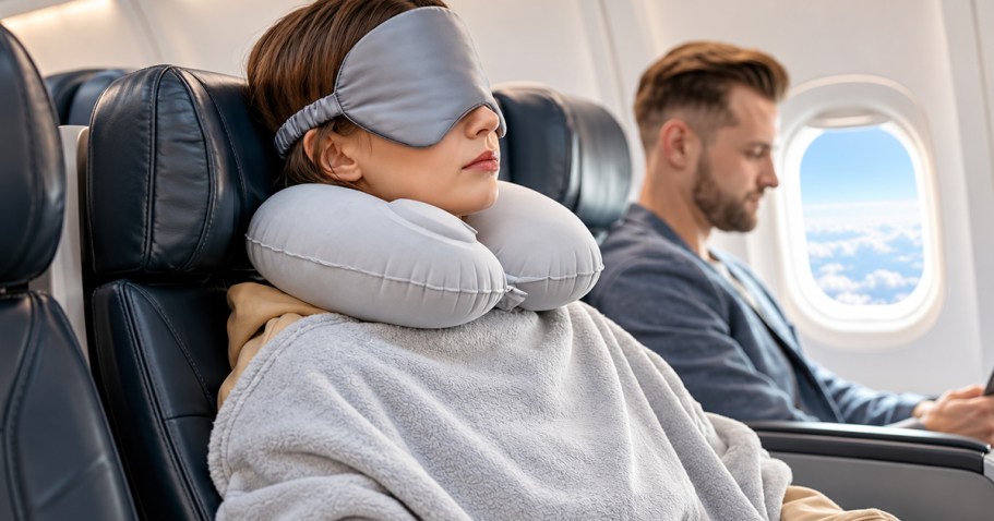 Travel Blanket Set Just $9.99 on Amazon (Reg. $24) | Includes Eye Mask & Neck Pillow