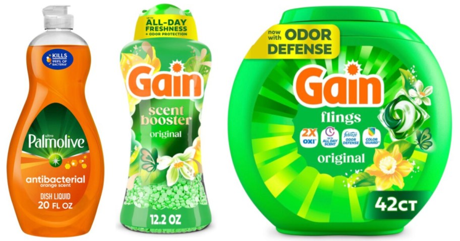 dish soap, laundry beads and laundry pods