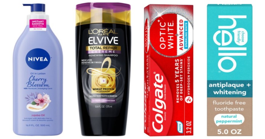 lotion, shampoo and toothpaste
