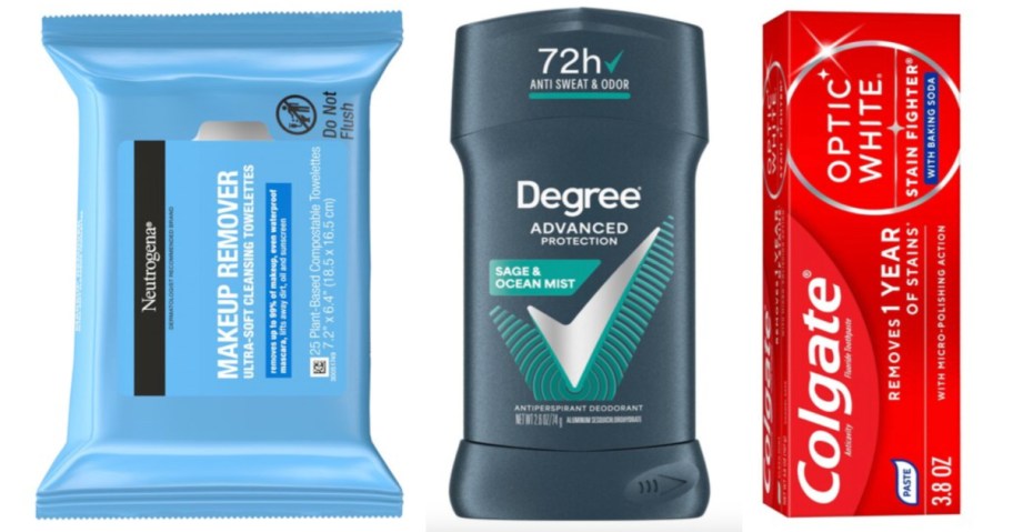 face wipes, men's deodorant and toothpaste