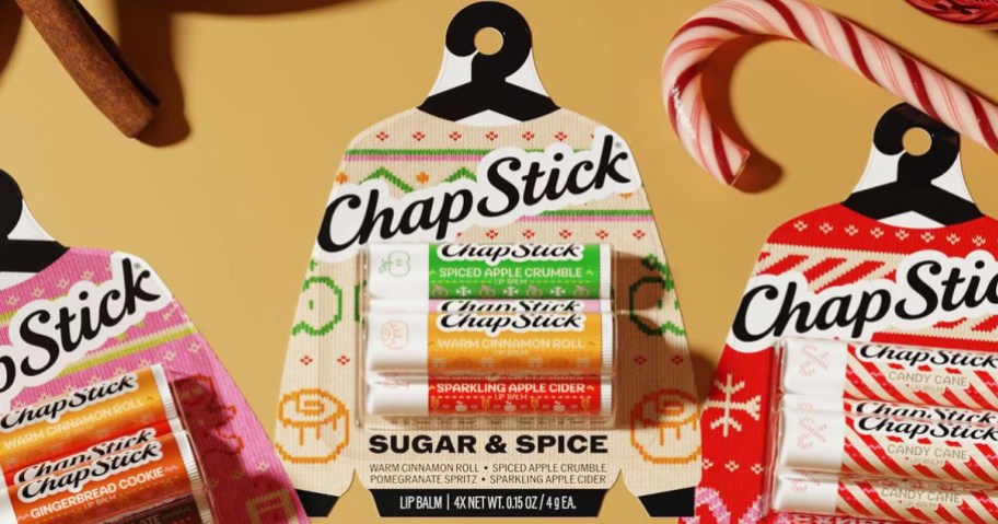 ChapStick holiday lip balm sets with a candy cane