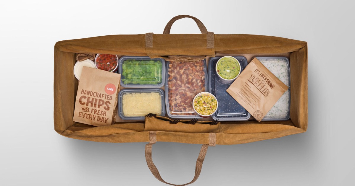Large brown chipotle bag filled with family meal items