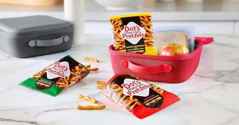 Snack Size bags if 3 different flavors of Dots Pretzels