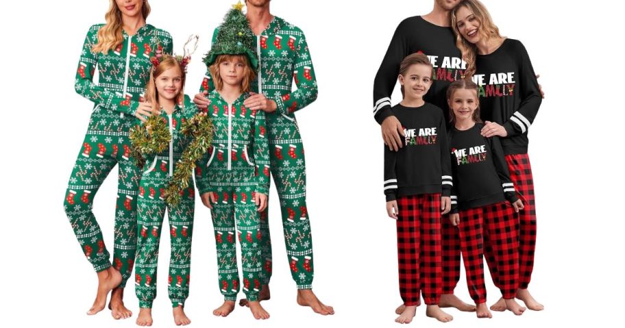 two sets of Ekouaer Matching Family Christmas Pajamas