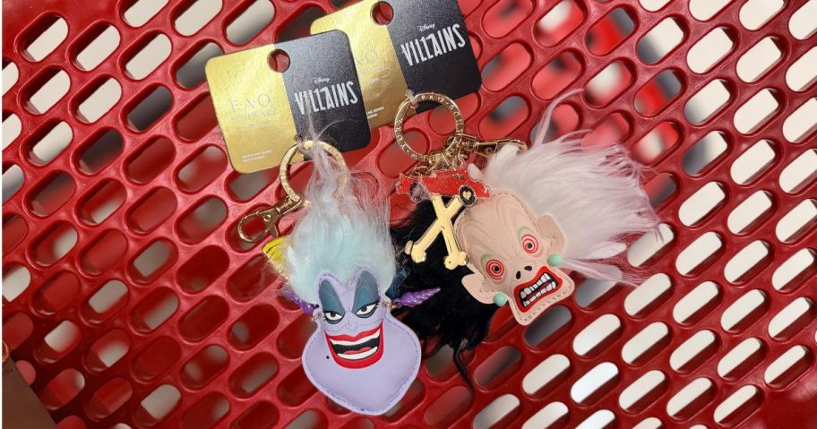 FAO Schwarz x Disney Ursula and Cruella De Vil Bag Charm in cart in store