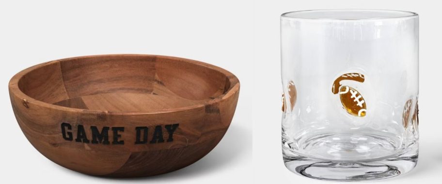 Foot ball game day bowl and icon glass