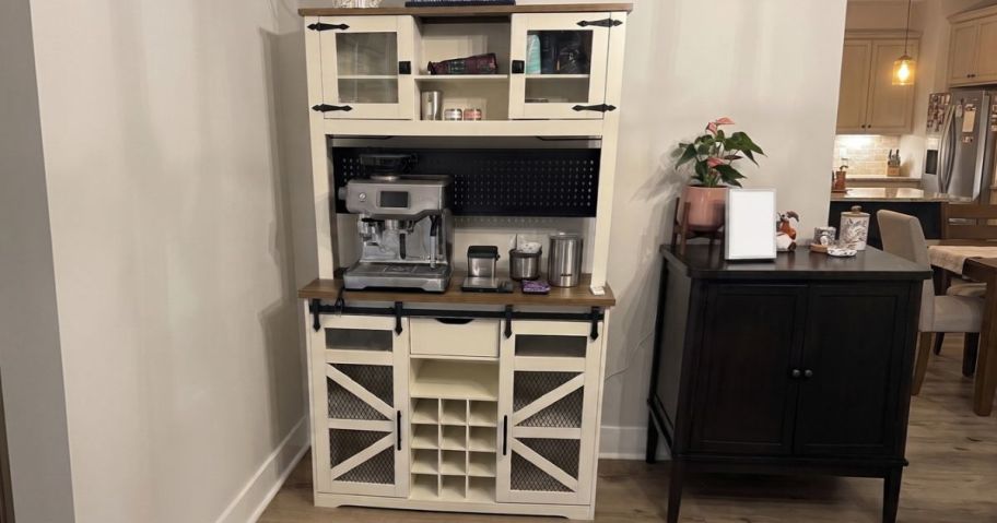 Gracie Oaks Lavorn Vintage Bar Cabinet in dining room